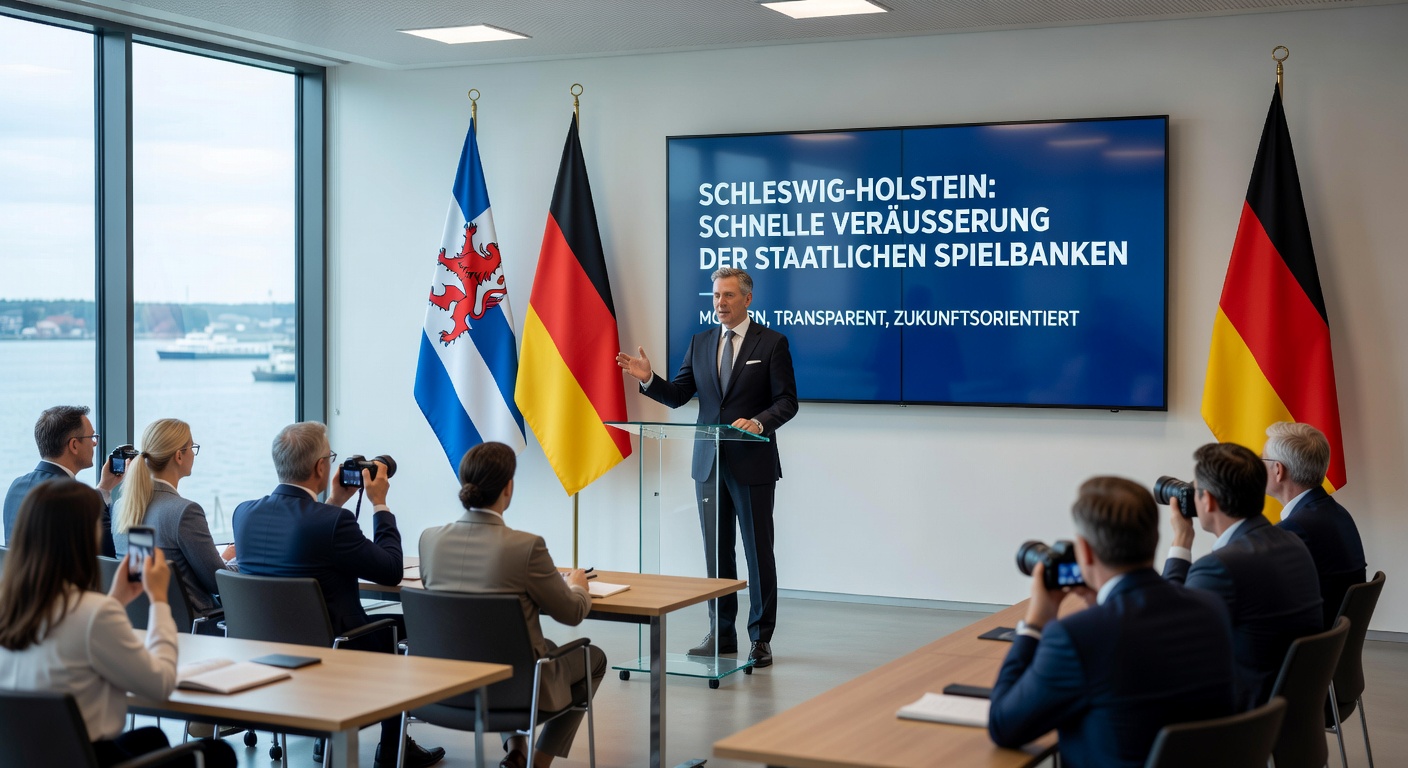 Innenansicht eines luxuriösen Spielbank-Saals mit Roulette-Tischen und Spielern, illustriert den Betrieb der Schleswig-Holstein-Spielbanken vor dem Verkauf