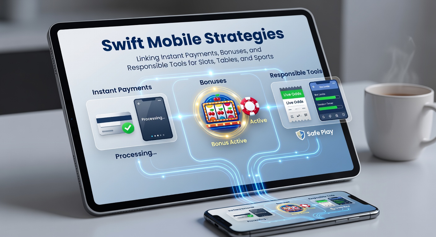 Smartphone mit Slotspiel, Sportwetten-App und Zahlungsikone im Vordergrund, die nahtlose Mobile-Integration symbolisiert